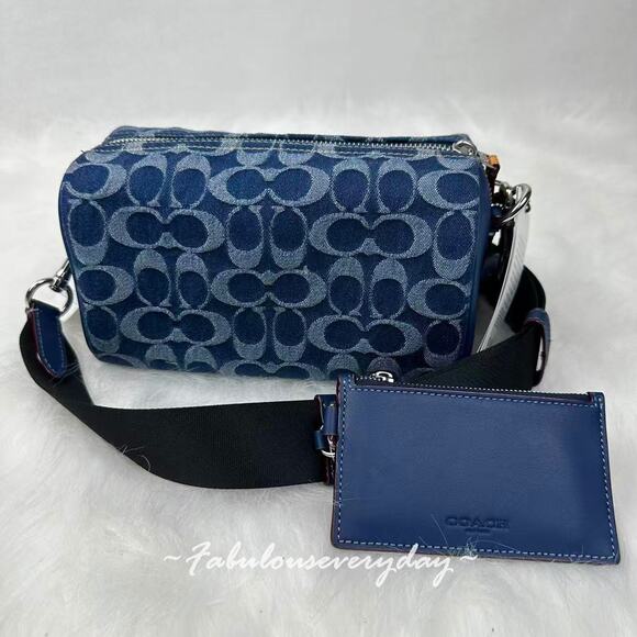 Coach Men's Axel Crossbody In Signature Denim/Deep Blue CY892 + Pouch NWT - Picture 1 of 10